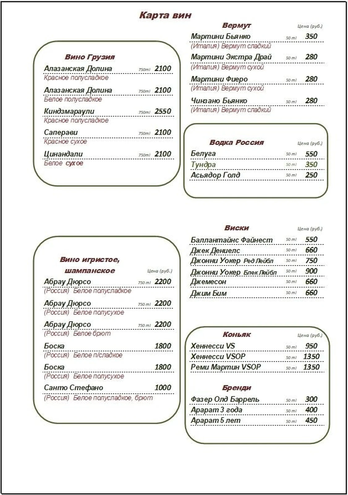 Винная карта, стр. 1