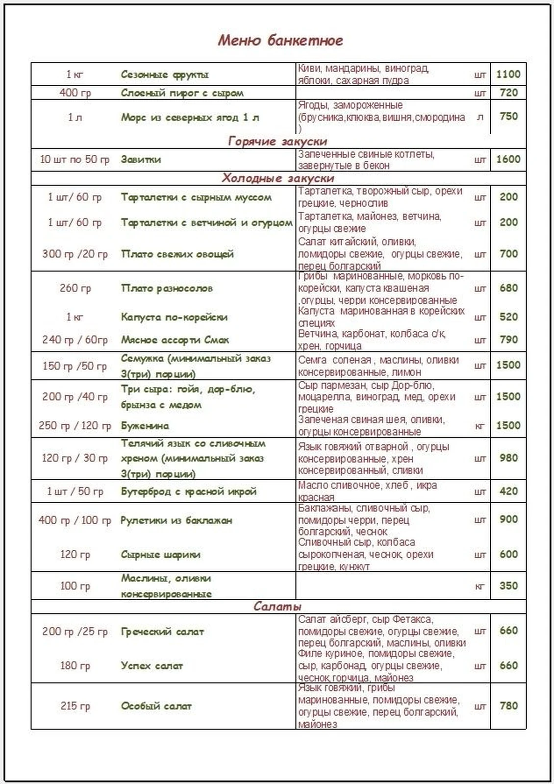 Банкетное меню, стр. 2